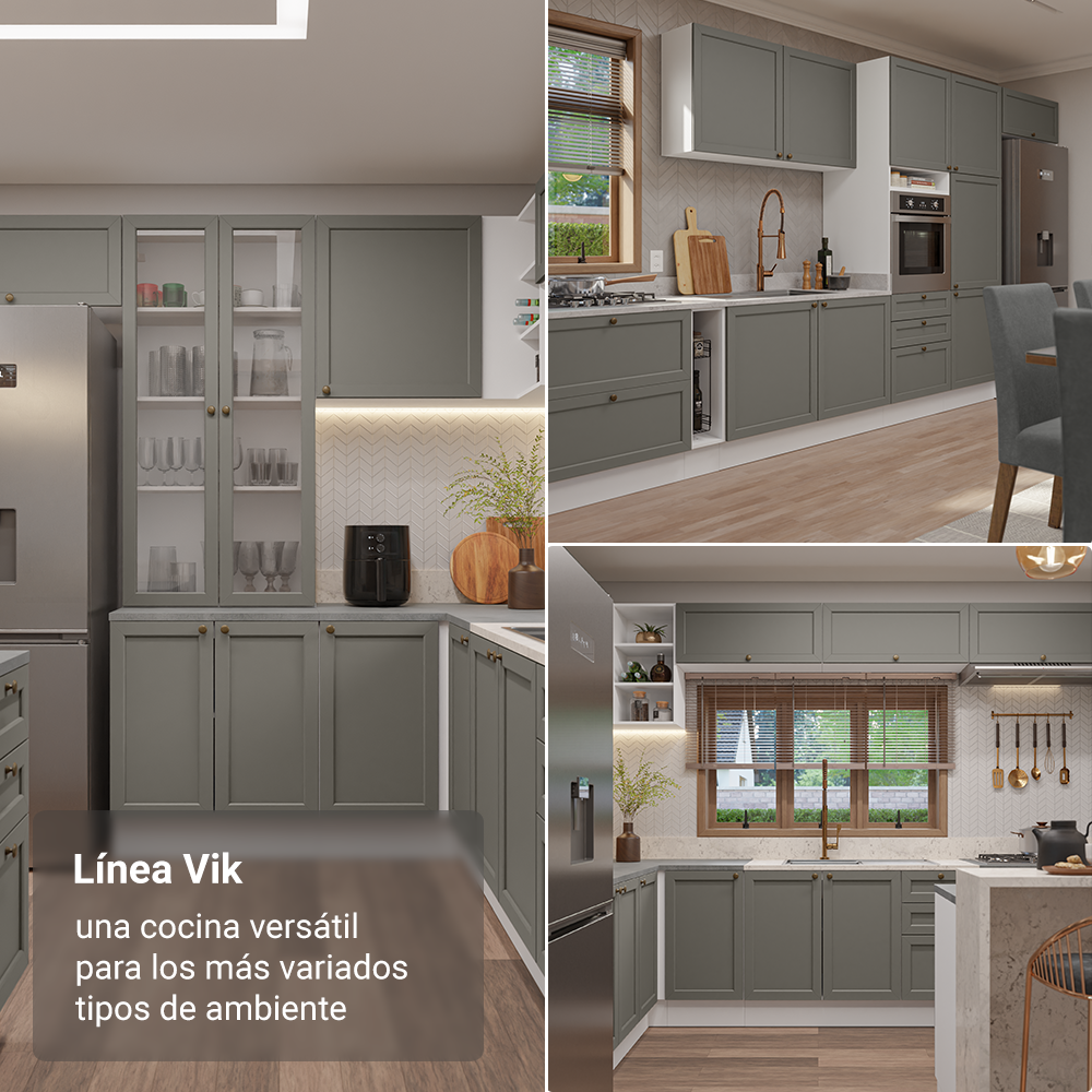 Kit 2 Muebles de Cocina Bajo Vik 2.00 m Blanco/Gris 01