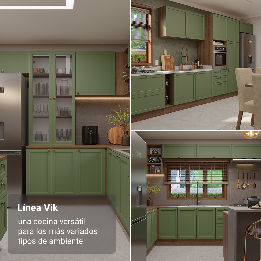 Kit 2 Muebles de Cocina Bajo Vik 2.00 m Marrón/Verde 01