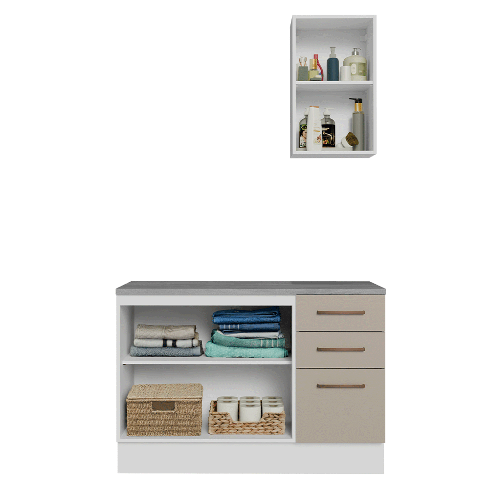 Conjunto de Mueble para Baño Agata 1.20 m 3 Puertas 3 Cajones Blanco/Crema
