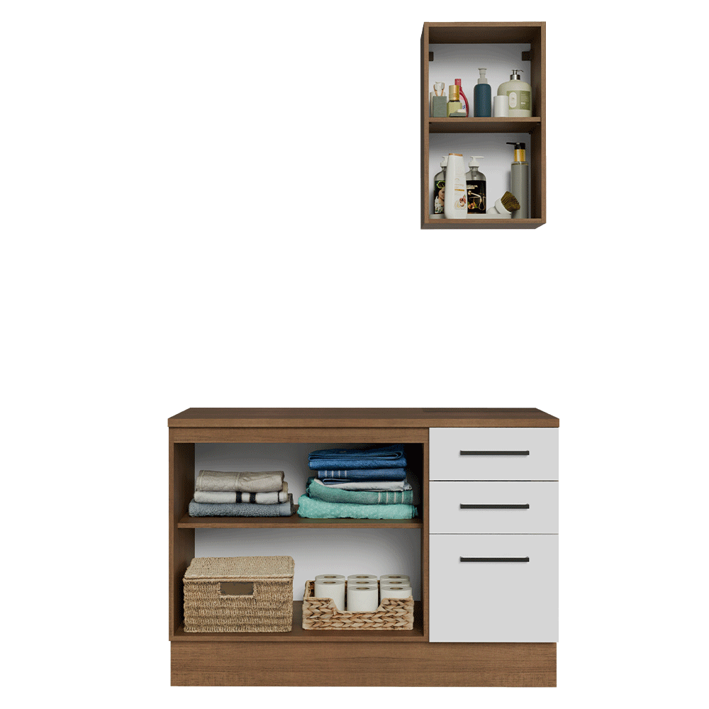 Conjunto de Mueble para Baño Agata 1.20 m 3 Puertas 3 Cajones Marrón/Blanco