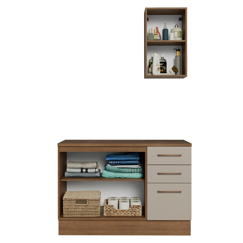 Conjunto de Mueble para Baño Agata 1.20 m 3 Puertas 3 Cajones Marrón/Crema