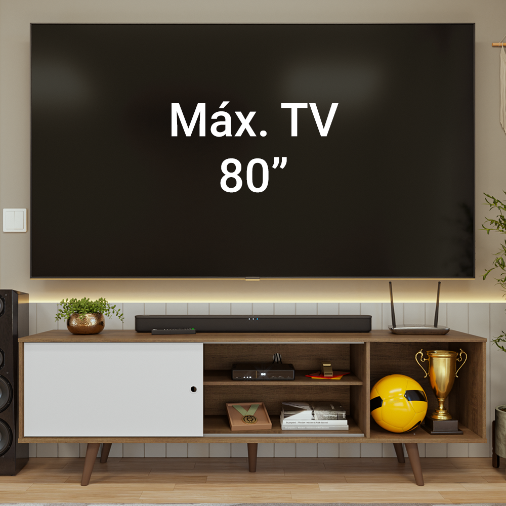 Centro de Entretenimiento Mesa para TV Torino de Hasta 80 Pulgadas Marrón/Blanco (Patas Marrón)