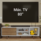 Centro de Entretenimiento Mesa para TV Torino Hasta 80 Pulgadas Blanco/Marrón (Patas Marrón)