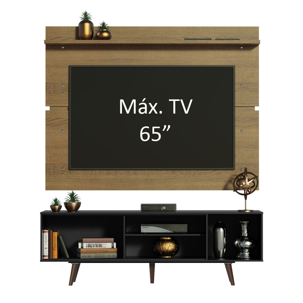 Centro de Entretenimiento para TV Dubai Mesa y Panel Hasta 65 Pulgadas Negro/Marrón (Patas Marrón)