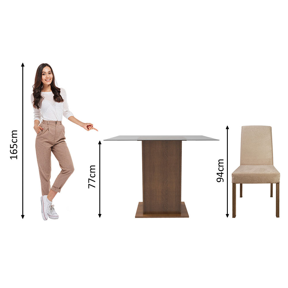 Juego de Comedor Luli con 2 Sillas - Encimera Cuadrada de Cristal Marrón/Imperial