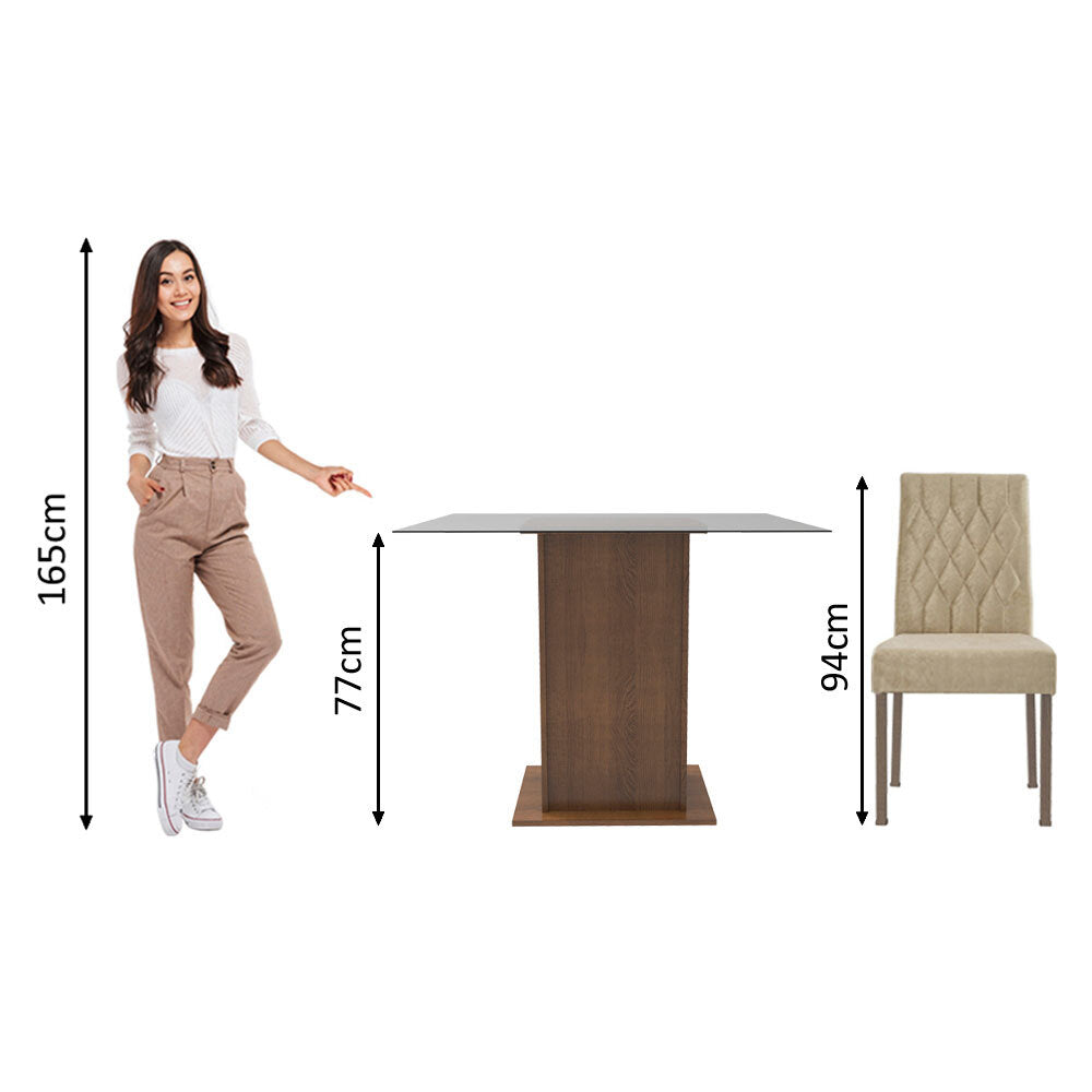 Juego de Comedor Ciça con 2 Sillas - Encimera Cuadrada de Cristal Marrón/Imperial