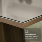 Juego de Comedor Tifani con 4 Sillas - Tablero de Madera y Cubierta de Cristal Marrón/Crema/Beige