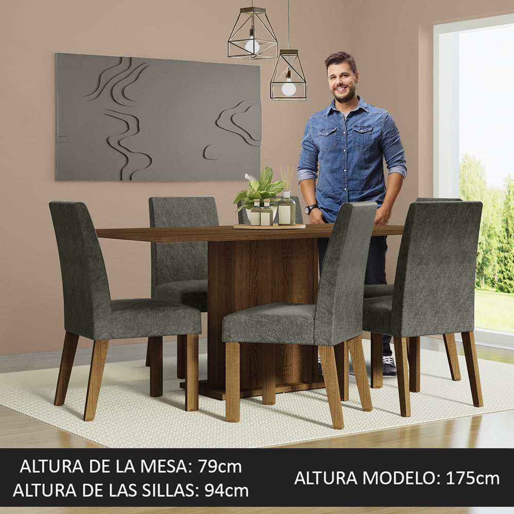 Juego de Comedor Renata con 6 Sillas Marrón/Plateado