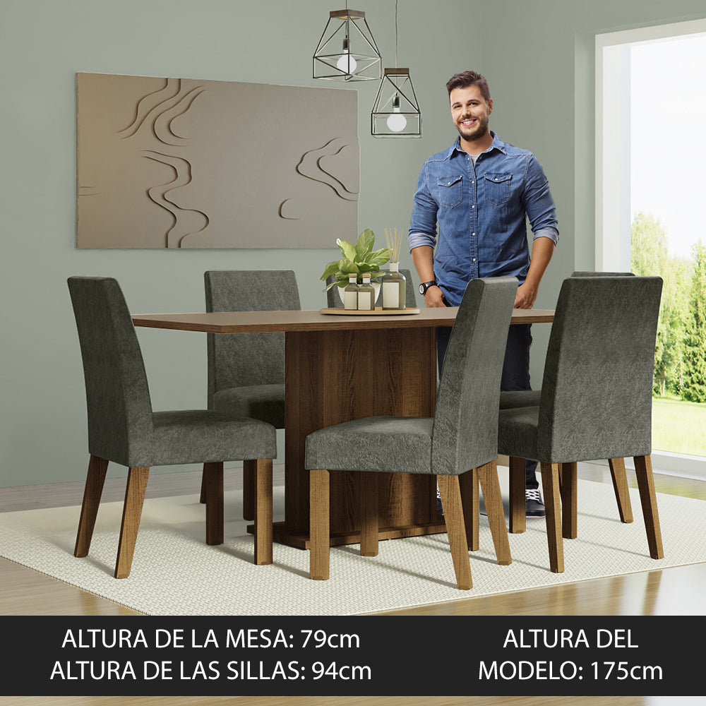Juego de Comedor Renata con 6 Sillas Marrón/Crema/Plateado