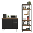 Kit Mueble de Cocina Bajo 1.05 m + Estante Organizador Multiuso 5 Niveles Marrón/Negro