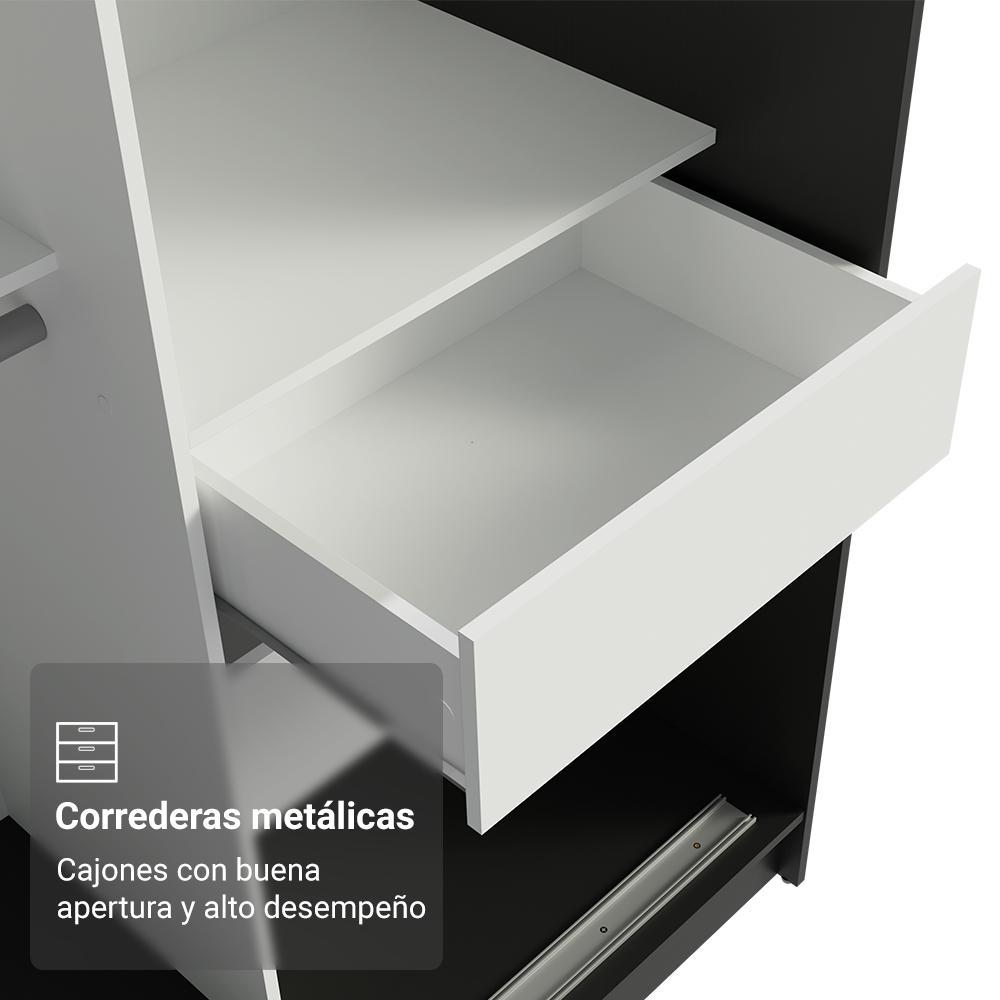 Clóset Tokio 2 Puertas Corredizas 2 Cajones Negro/Marrón 218 cm x 109 cm x 54 cm