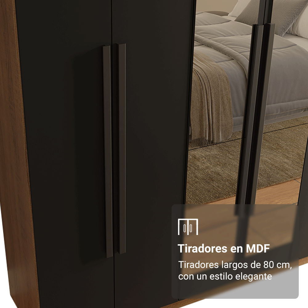 Closet Venus 6 Puertas 4 Cajones 2 Espejos MarrónNegro