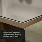 Mesa de Comedor Cuadrada 4 Puestos - Tablero de Madera y Cristal