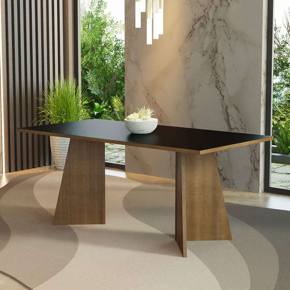 Mesa de Comedor Rectangular 8 Puestos MarrónNegro