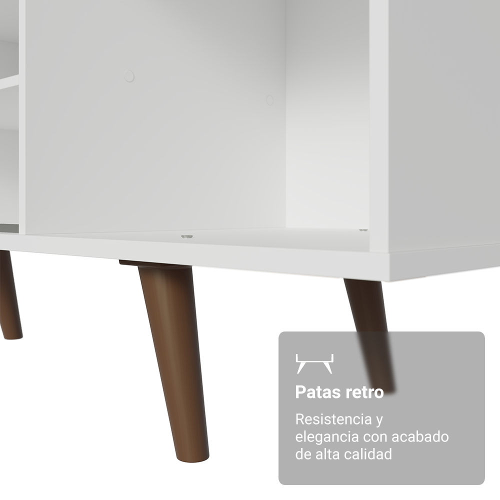 Centro de Entretenimiento Mesa para TV Dubai Hasta 65 Pulgadas Blanco (Patas Marrón)