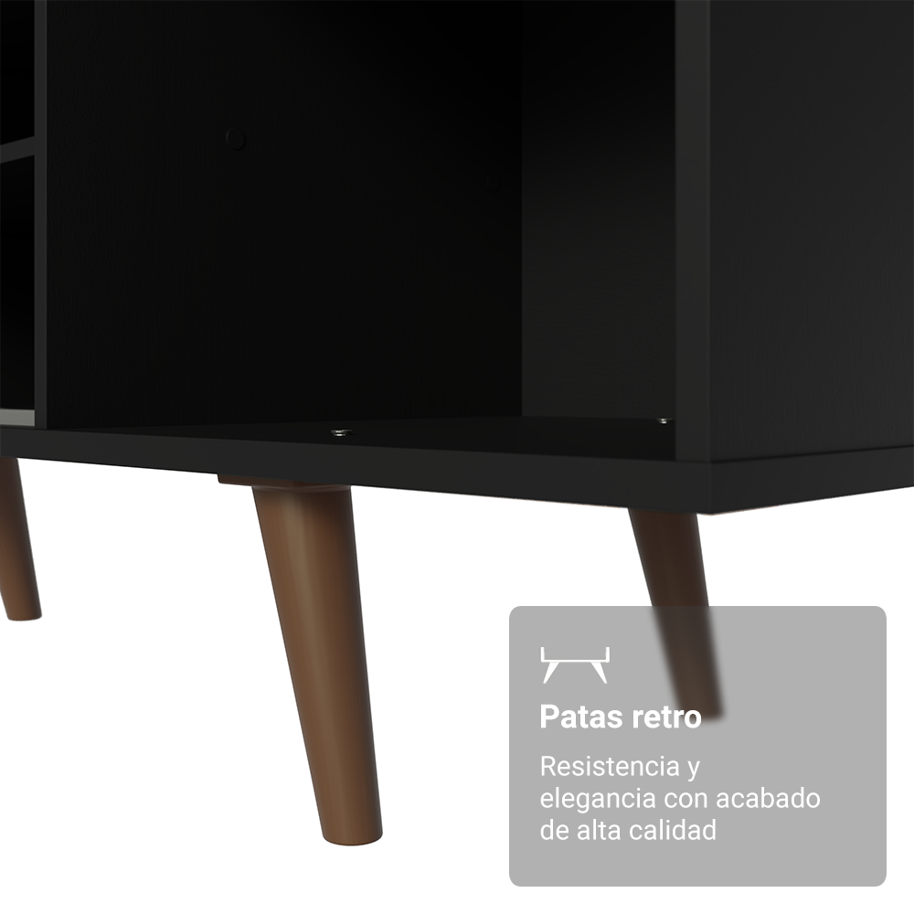 Centro de Entretenimiento Mesa para TV Dubai Hasta 65 Pulgadas Negro (Patas Marrón)