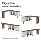 Escritorio Mesa de Oficina de Esquina Lisboa con 3 Cajones Patas y Nichos Blanco/Marrón