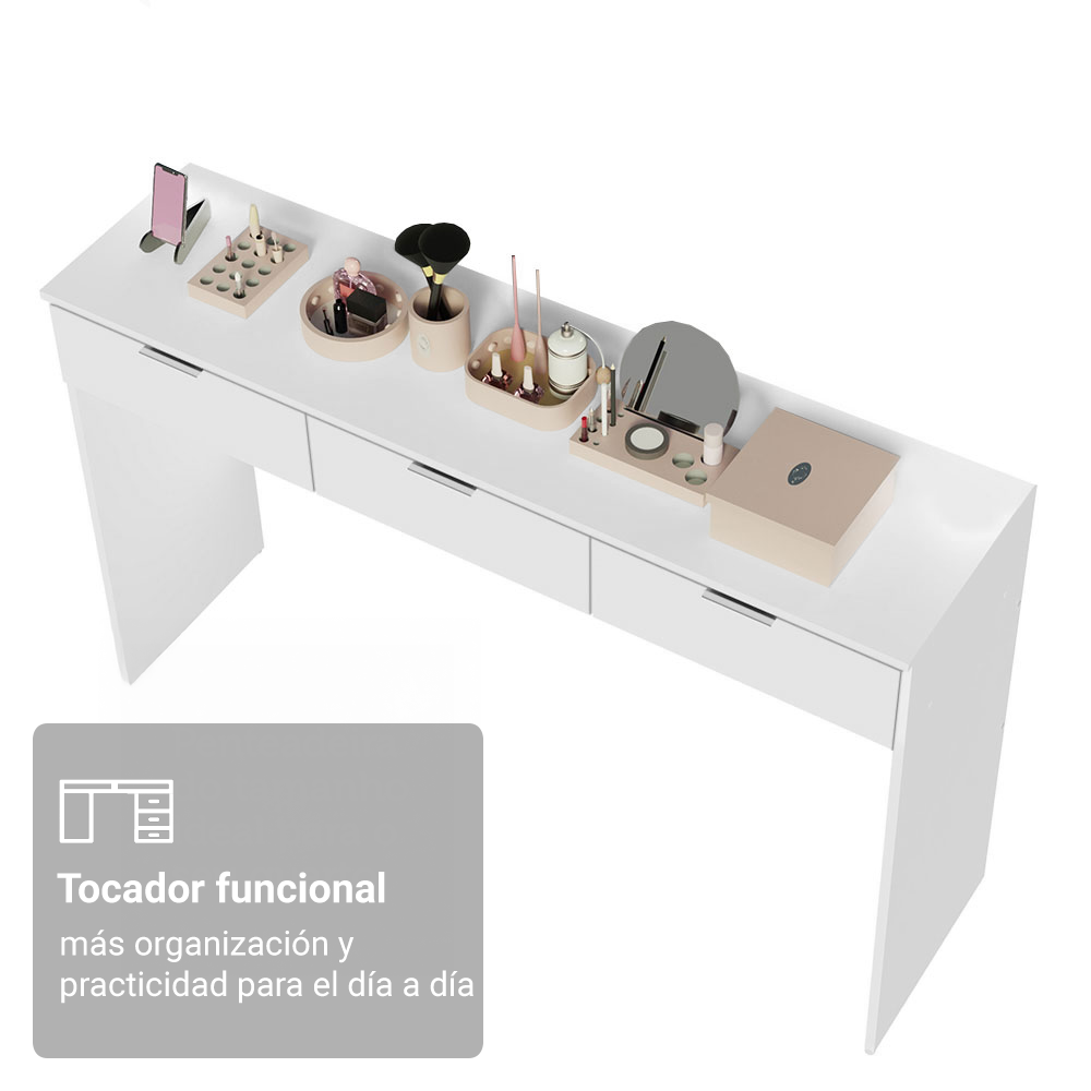 Tocador de Camerino Carly con 3 Cajones (Sin Espejo) Blanco