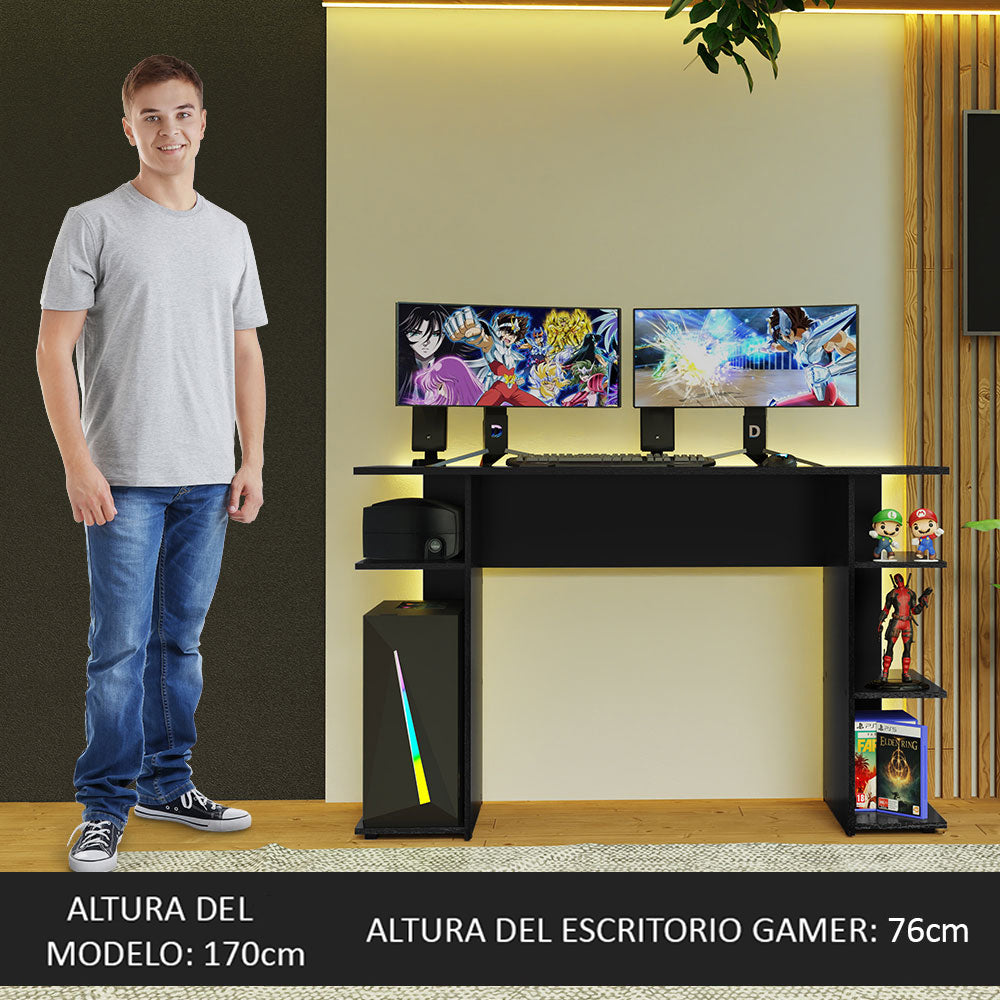 Escritorio Gamer Moderno para PC y Consola 9424 Negro