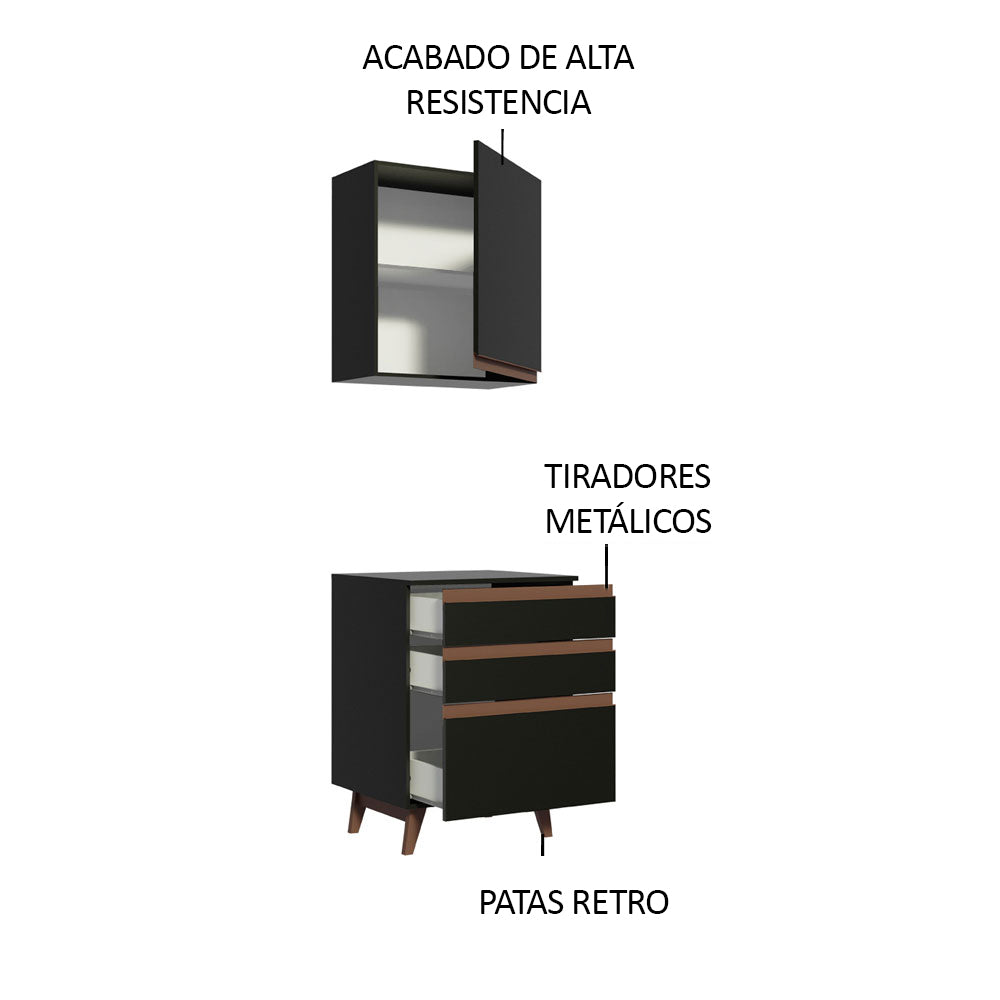 Kit Mueble de Cocina Superior y Mueble Bajo Reims 60 cm Negro
