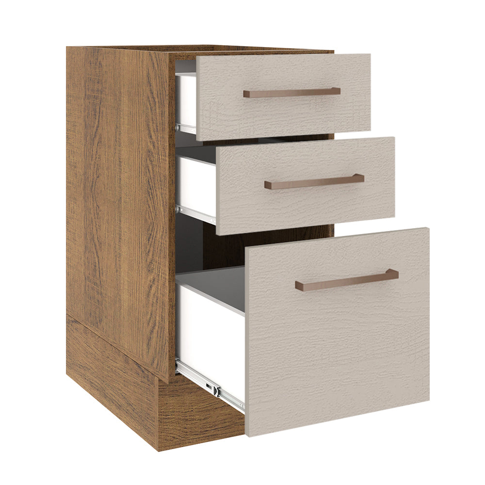 Mueble de Cocina Bajo Agata 3 Cajones 40 cm x 60 cm sin Encimera Marrón/Crema