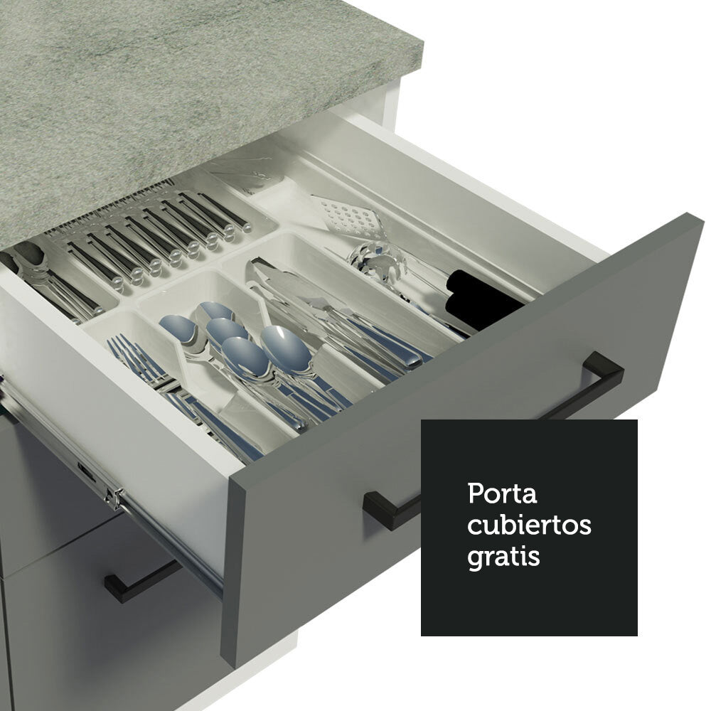 Mueble de Cocina Bajo Agata 1.20 m 2 Puertas 3 Cajones Blanco/Gris