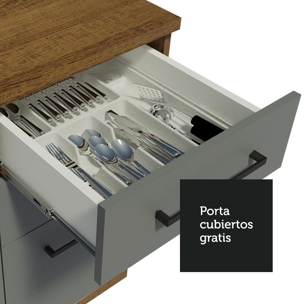 Mueble de Cocina Bajo Agata 1.20 m 2 Puertas 3 Cajones Marrón/Gris