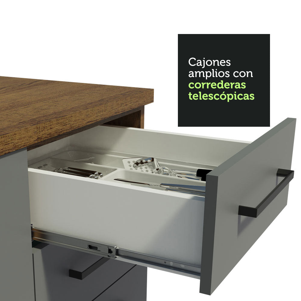 Mueble de Cocina Bajo Agata 1.20 m 2 Puertas 3 Cajones con Encimera Marrón/Gris