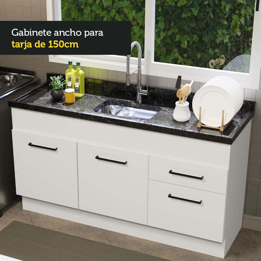 Mueble de Cocina Bajo Agata 1.50 m 2 Puertas 2 Cajones Blanco