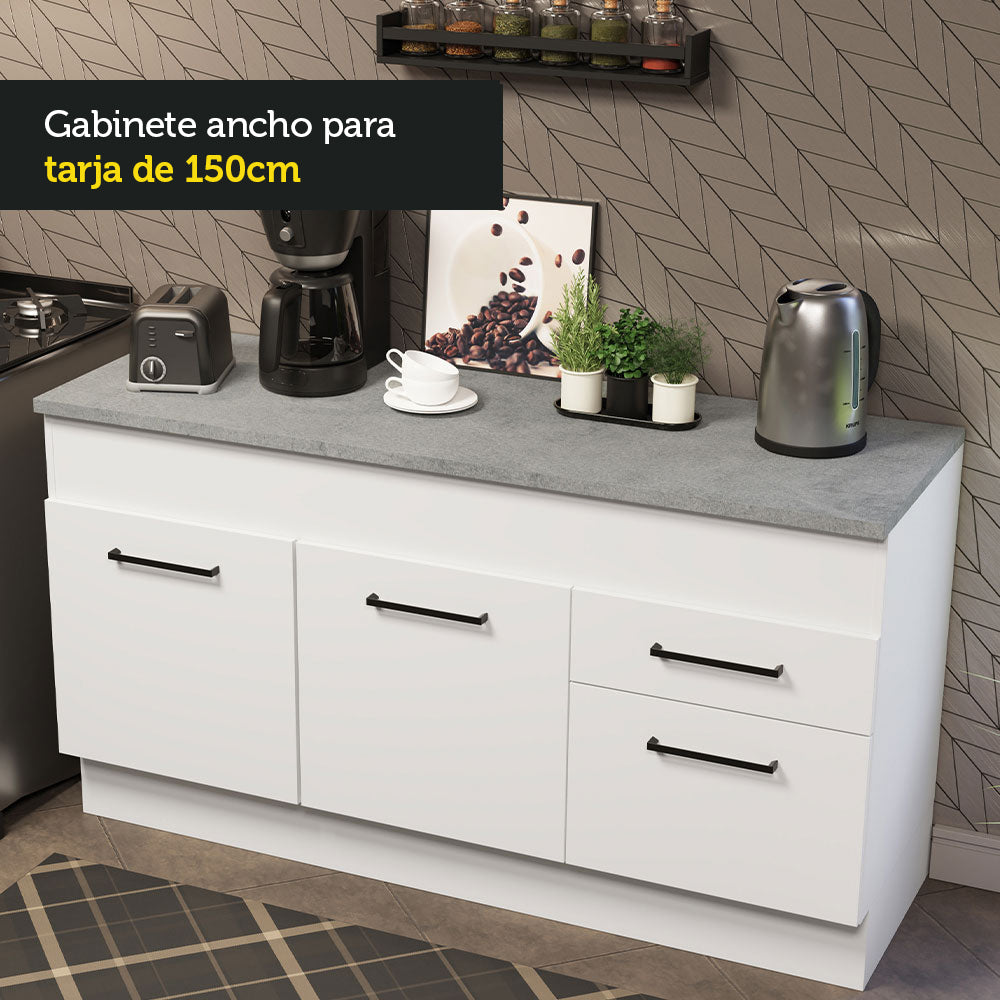 Mueble de Cocina Bajo Agata 1.50 m 2 Puertas 2 Cajones con Encimera Blanco