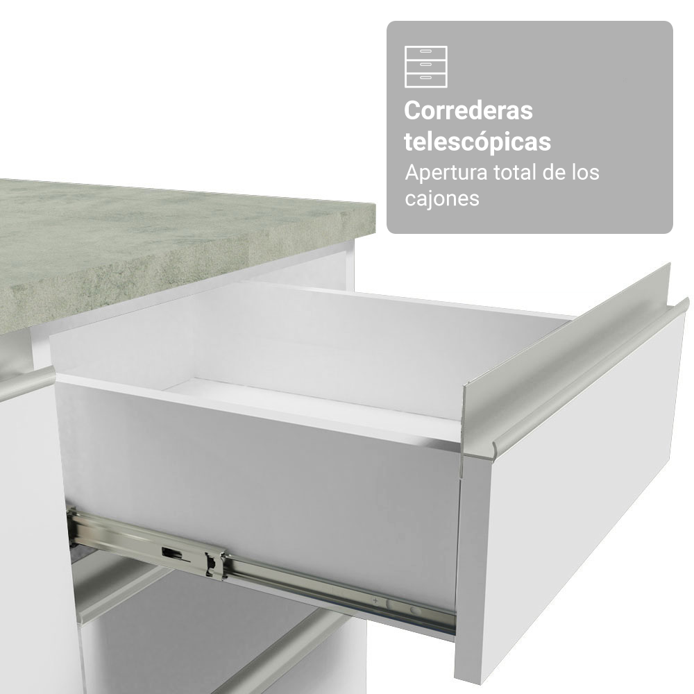 Mueble de Cocina Bajo Glamy 1.50 m 2 Puertas 2 Cajones con Encimera Blanco