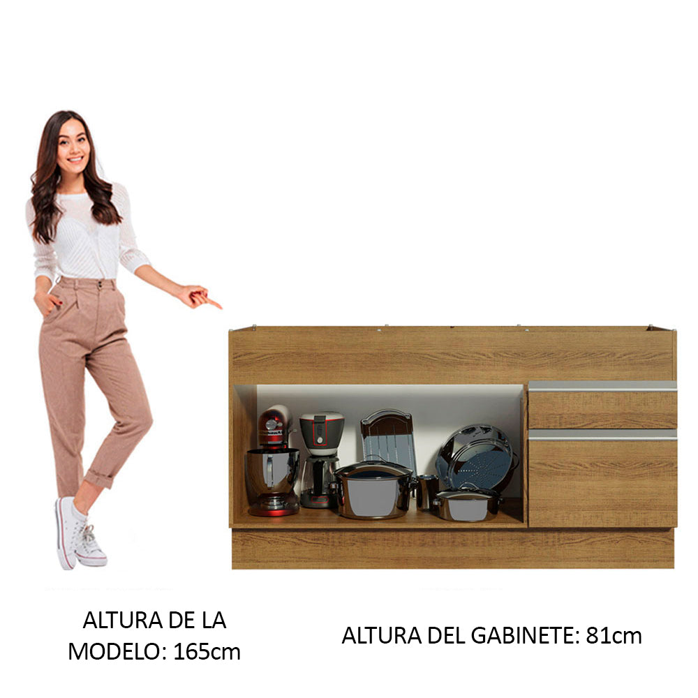 Mueble de Cocina Bajo Glamy 1.50 m 2 Puertas 2 Cajones Marrón