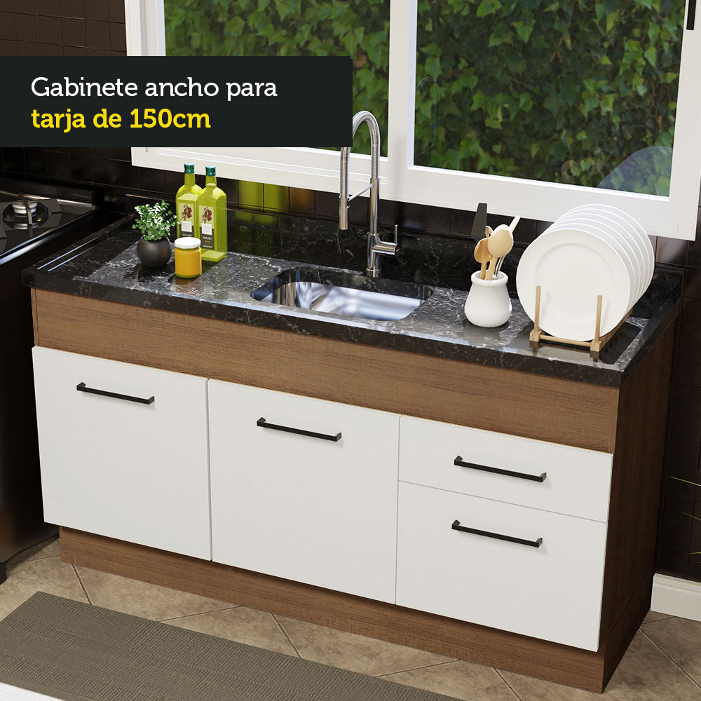 Mueble de Cocina Bajo Agata 1.50 m 2 Puertas 2 Cajones Marrón/Blanco
