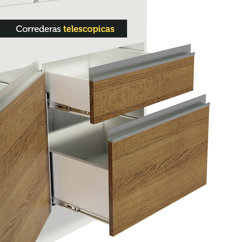 Mueble de Cocina Bajo Glamy 1.50 m 2 Puertas 2 Cajones Blanco/Marrón