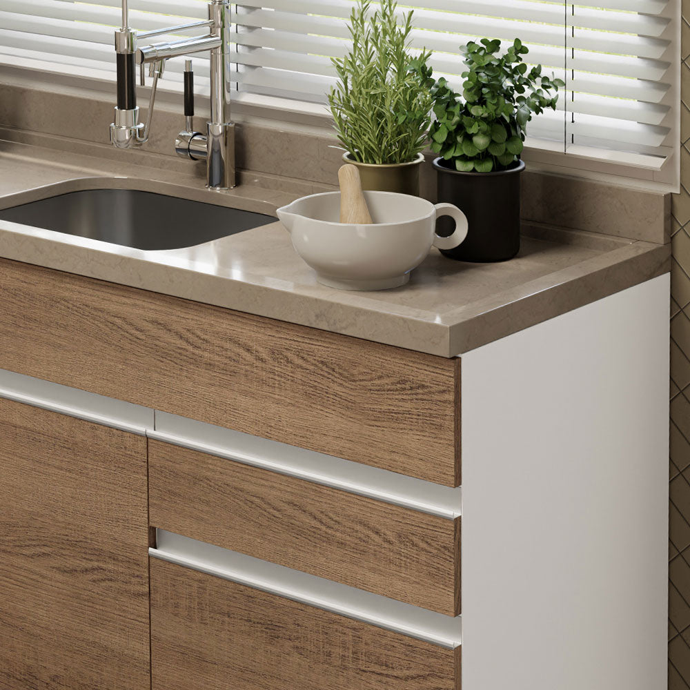 Mueble de Cocina Bajo Glamy 1.50 m 2 Puertas 2 Cajones Blanco/Marrón