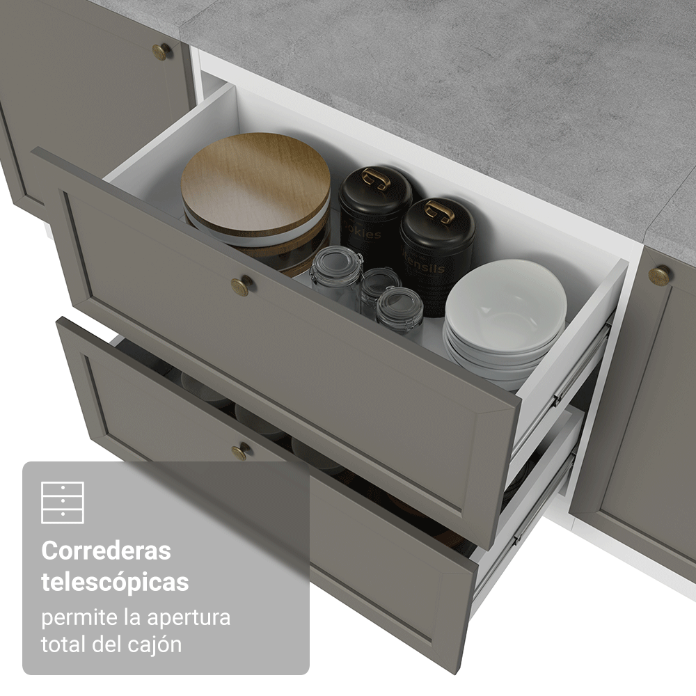 Mueble de Cocina Bajo Vik 80 cm 2 Cajones Blanco/Gris