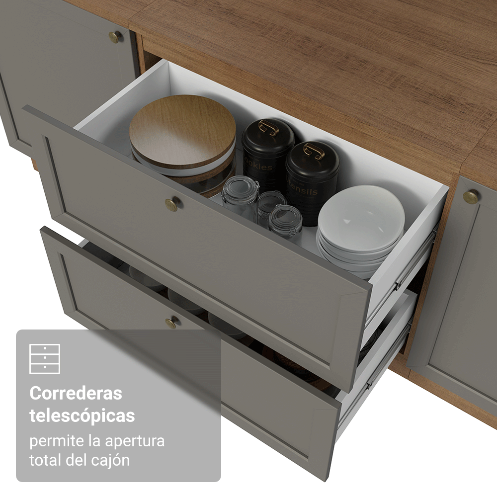 Mueble de Cocina Bajo Vik 80 cm 2 Cajones Marrón/Gris