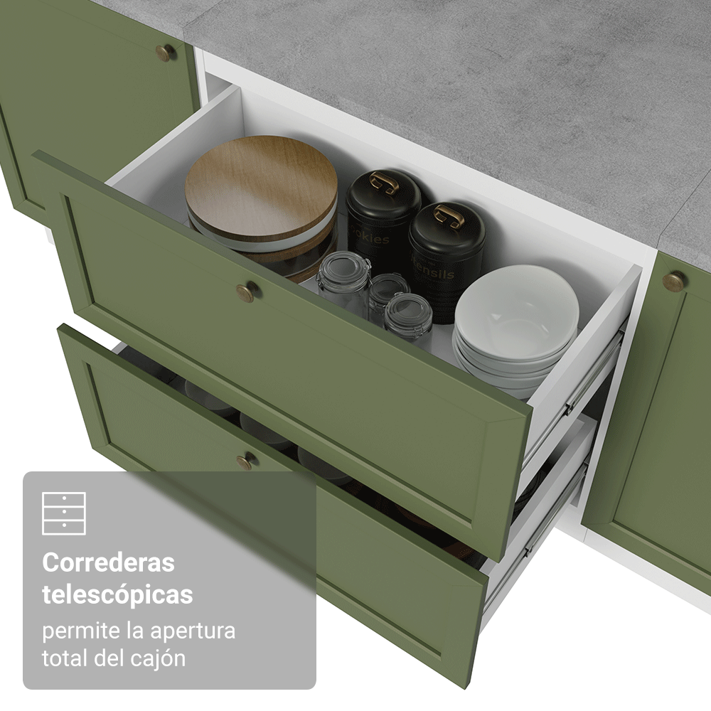 Mueble de Cocina Bajo Vik 80 cm 2 Cajones Blanco/Verde