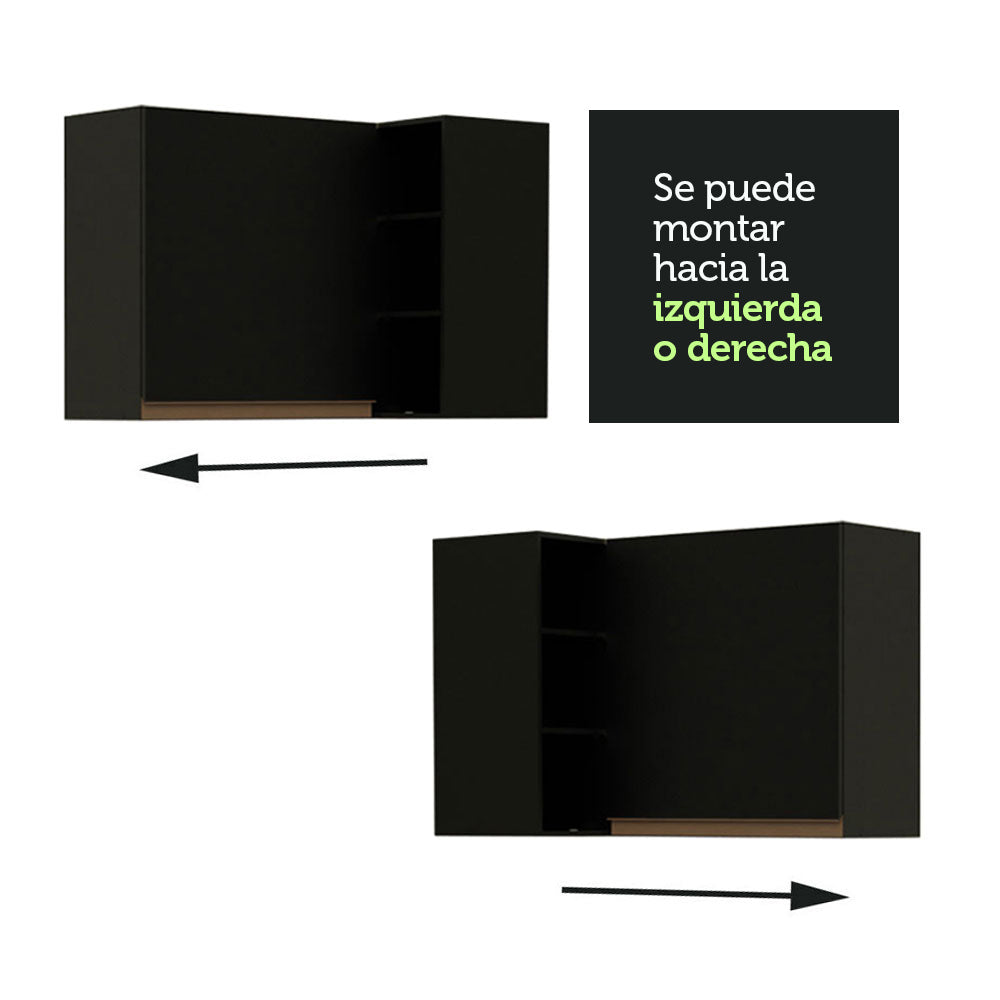 Mueble de Cocina Superior Esquina Reims 1 Puerta 3 Nichos Negro