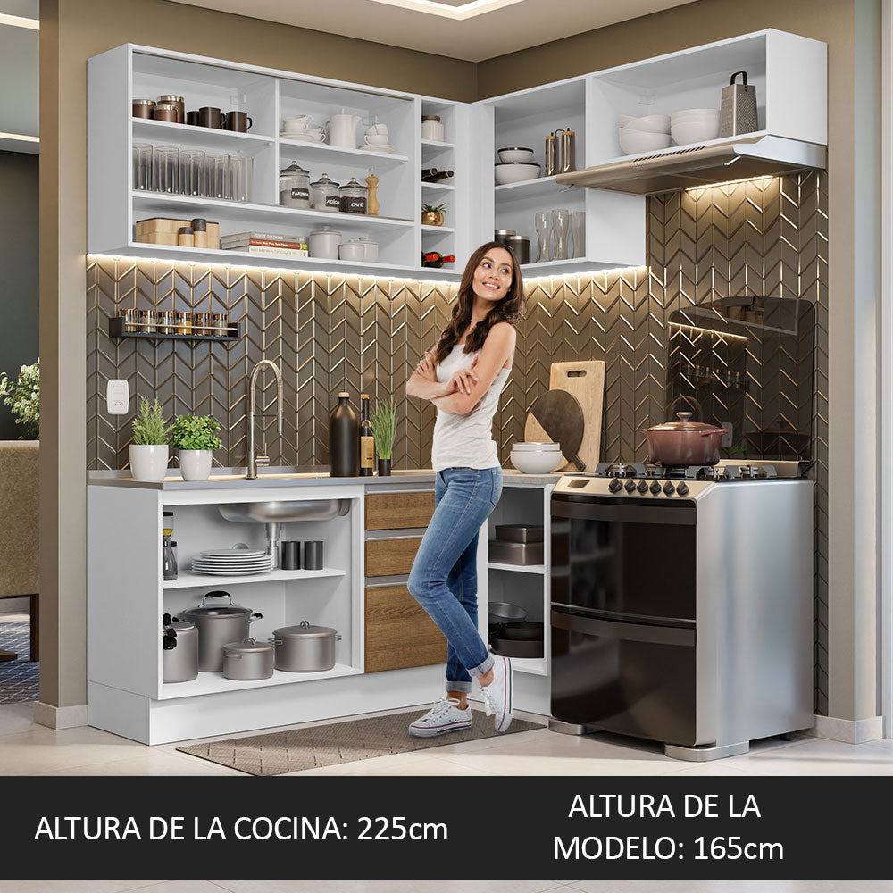 Cocina Integral de Esquina Glamy 3.50 m Blanco/Marrón 06