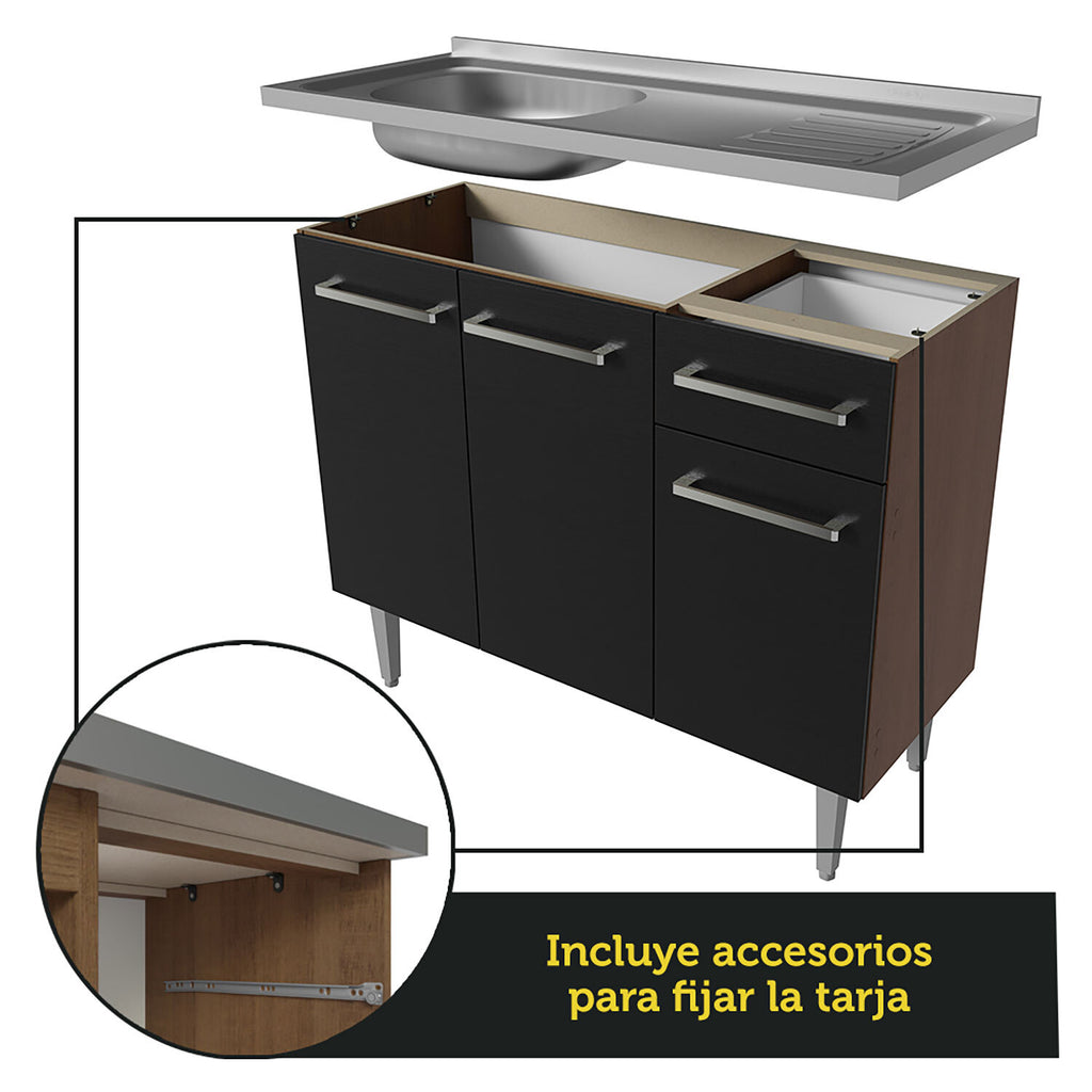Cocina Integral Compacta Emilly 1.05 m con Mesón de Acero Marrón/Negro 04