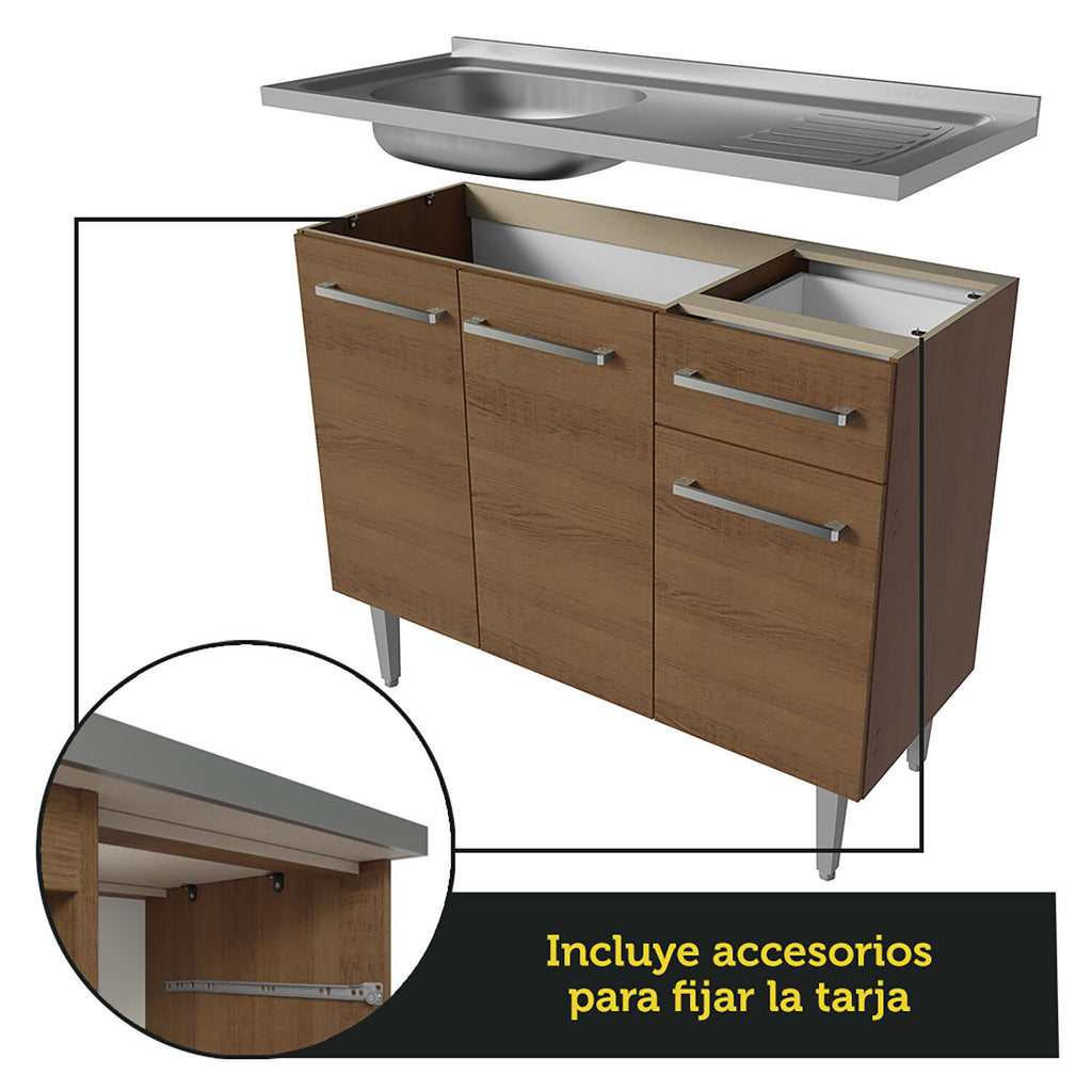 Cocina Integral Emilly 1.40 m con Mesón de Acero Marrón 07