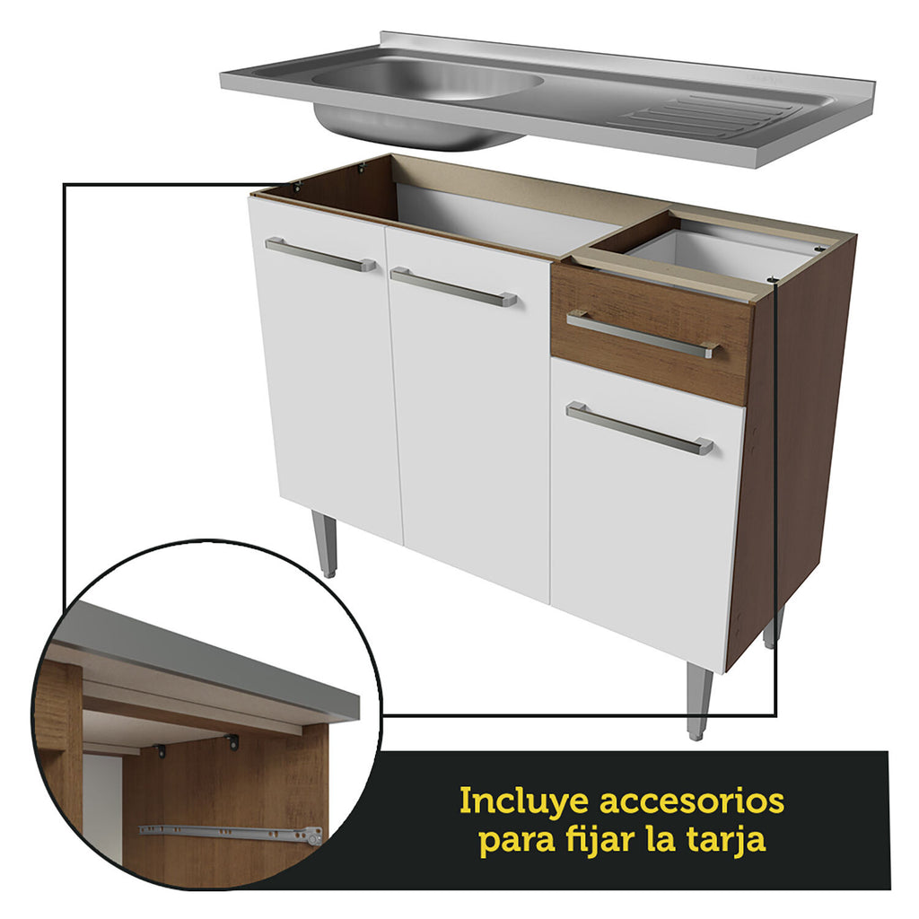 Cocina Integral Emilly 2.90 m con Mesón de Acero Marrón/Blanco 08