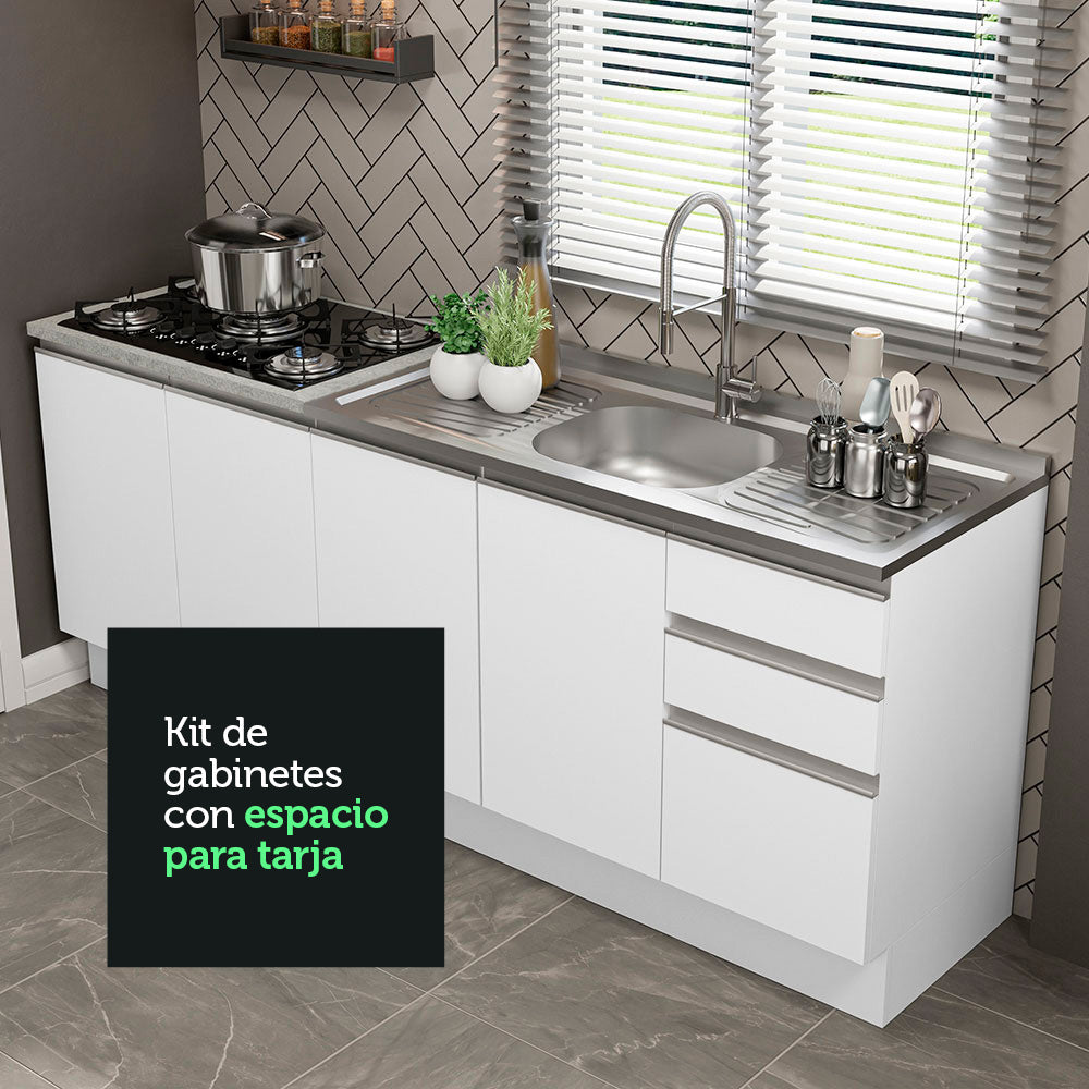 Kit 2 Muebles de Cocina Bajo Glamy 2.00 Metros Blanco