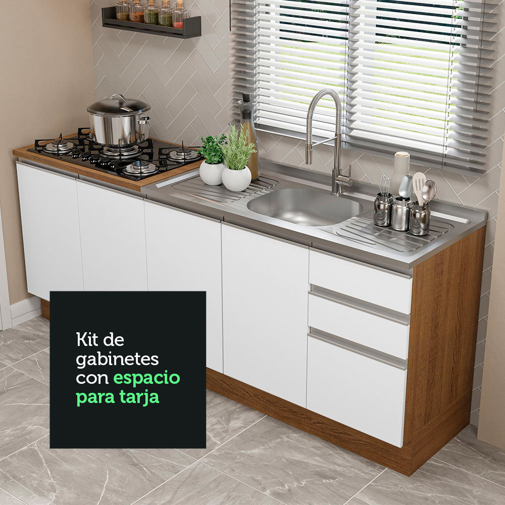 Kit 2 Muebles de Cocina Bajo Glamy 2.00 Metros Marrón/Blanco
