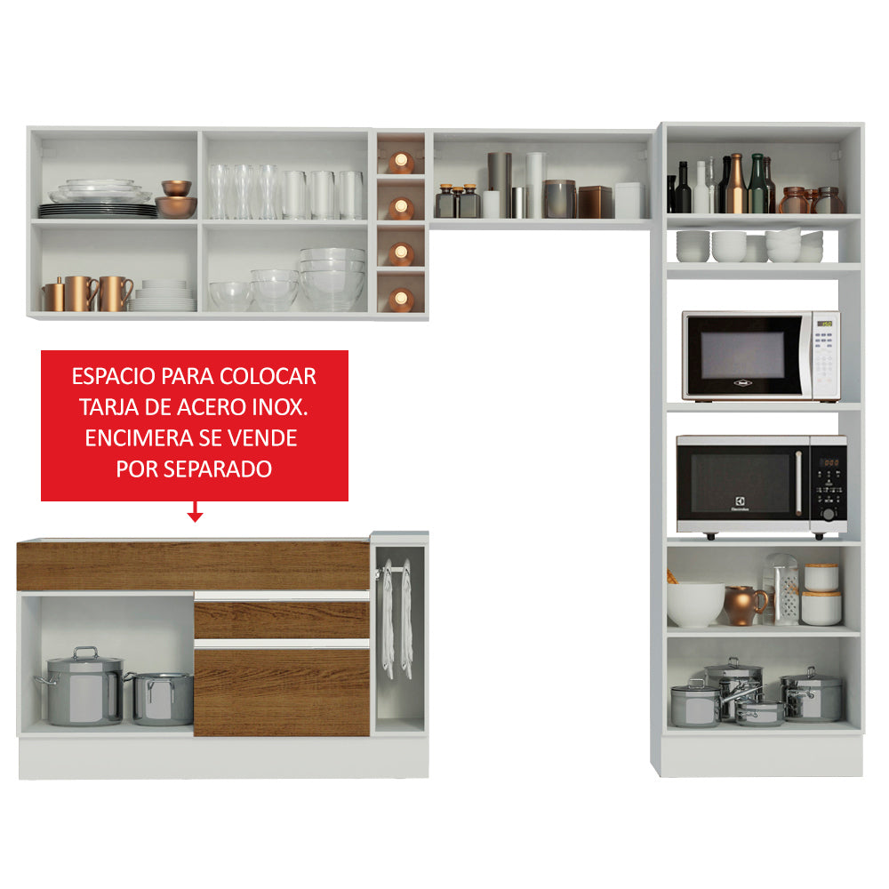 Cocina Integral Cristal 2.90 Metros Blanco/Marrón/Blanco 10