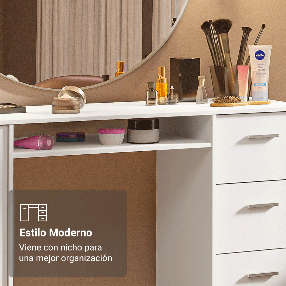 Tocador Maquillador Escritorio Madesa 1 Puerta 3 Cajones