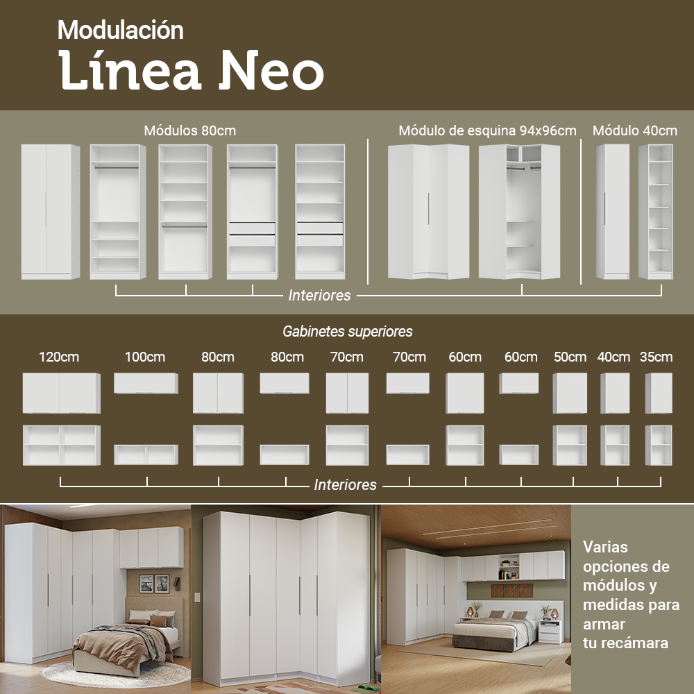 Mueble para Dormitorio Madesa Neo con 4 nichos abiertos 20 cm Blanco