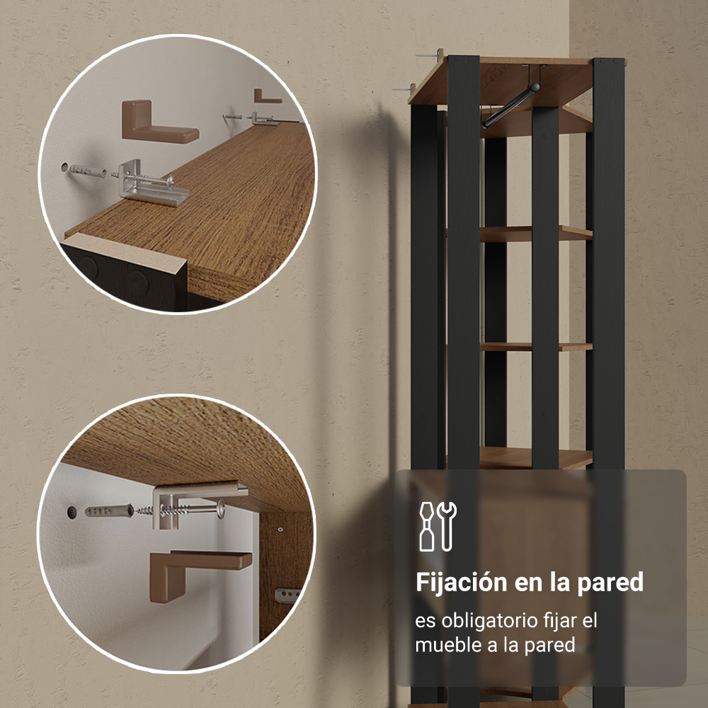 Clóset Modulado Abierto Valencia 2 Cajones 7 Niveles Marrón/Negro 180 cm x 129 cm x 45 cm