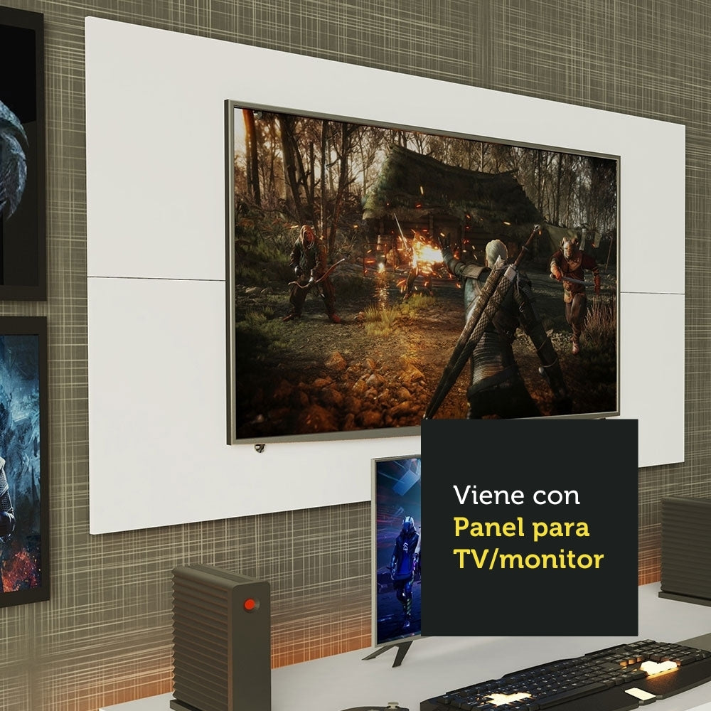Escritorio Gamer Moderno + Panel para TV Hasta 50 Pulgadas